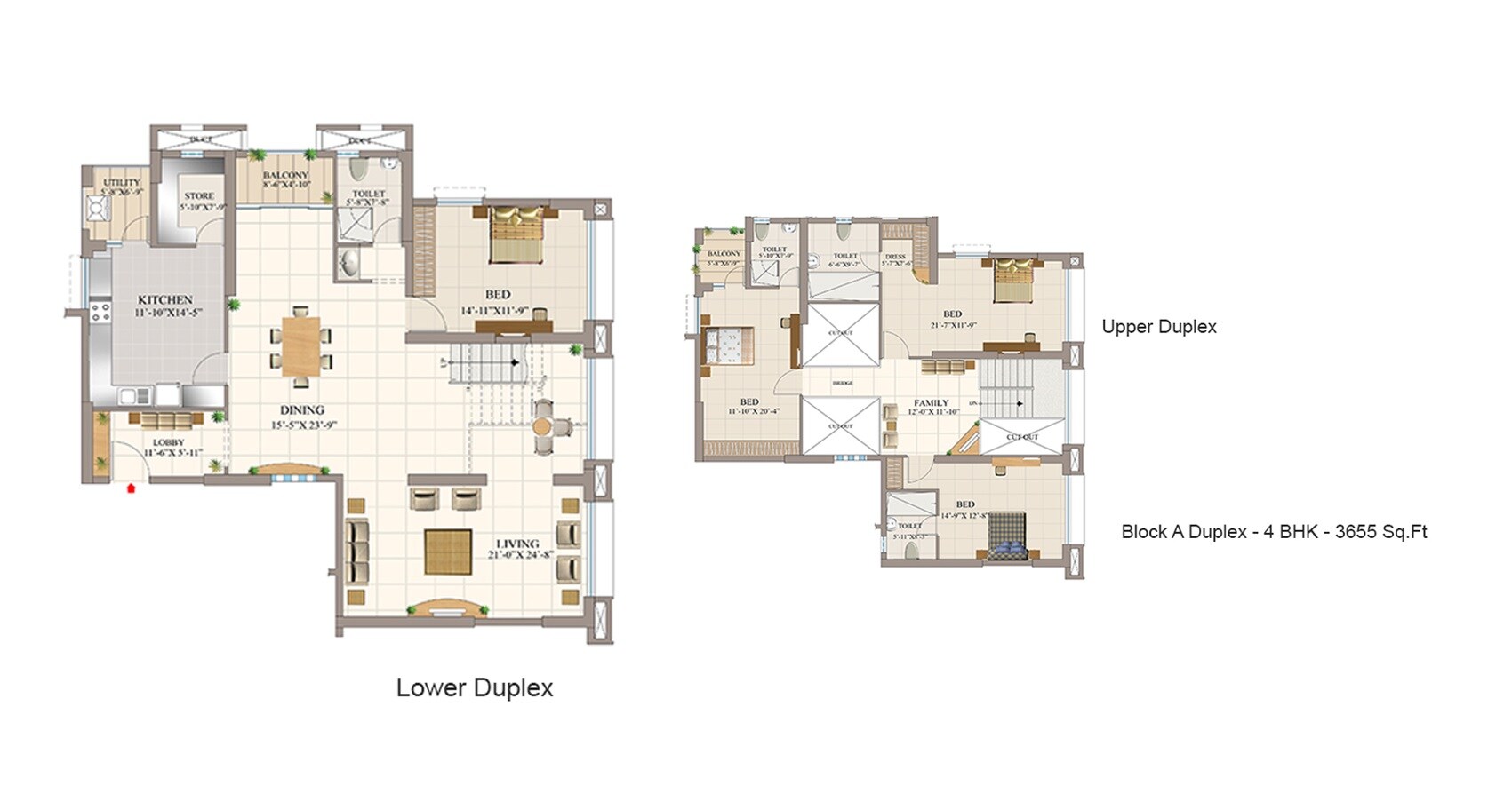 Floor plan of 4 BHK 3655 Sq. Ft. Apartment in HM Tropical Tree, Bangalore