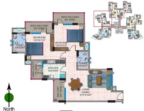 Floor plan of 2 BHK 1459 Sq. Ft. Apartment in HM World City, Bangalore