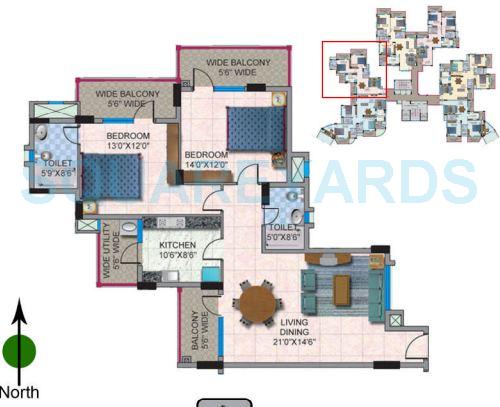Floor plan of 2 BHK 1513 Sq. Ft. Apartment in HM World City, Bangalore