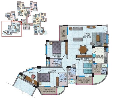 Floor plan of 3 BHK 2049 Sq. Ft. Apartment in HM World City, Bangalore