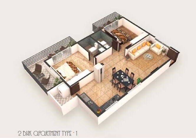 2 BHK 1000 Sq. Ft. Apartment