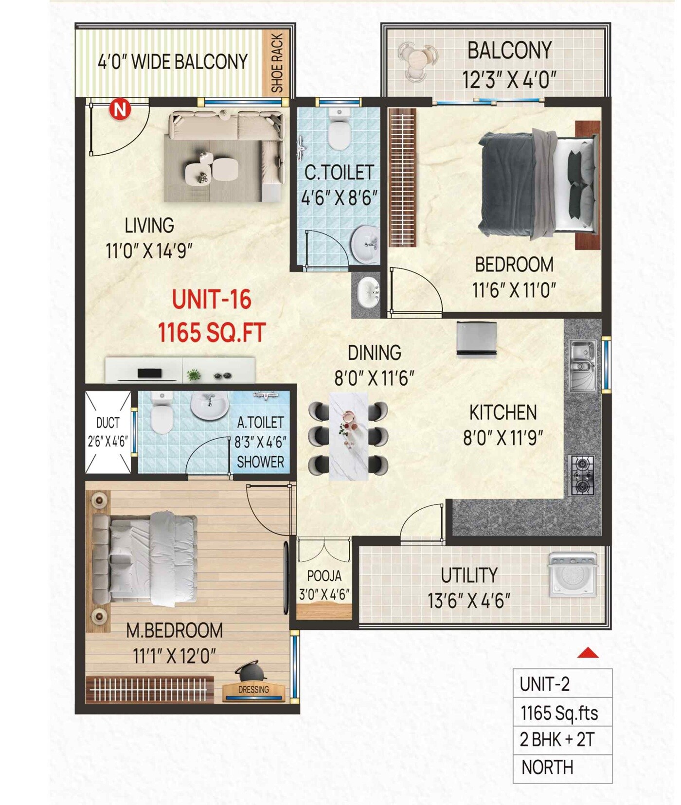 2 BHK 1165 Sq. Ft. Apartment