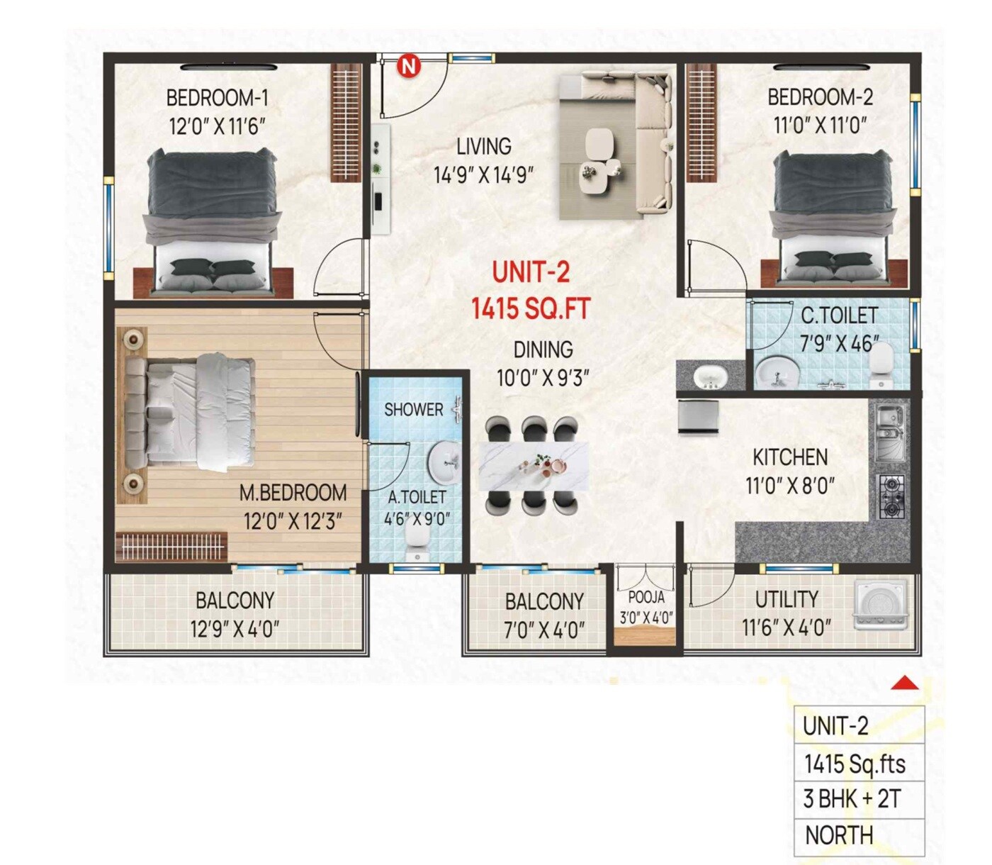 3 BHK 1415 Sq. Ft. Apartment