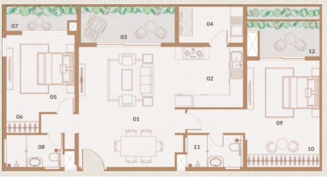 Floor plan of 2 BHK 1585 Sq. Ft. Apartment in House Of Colors Reflections 66, Bangalore