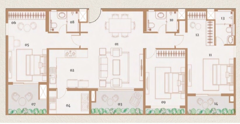 Floor plan of 3 BHK 2040 Sq. Ft. Apartment in House Of Colors Reflections 66, Bangalore