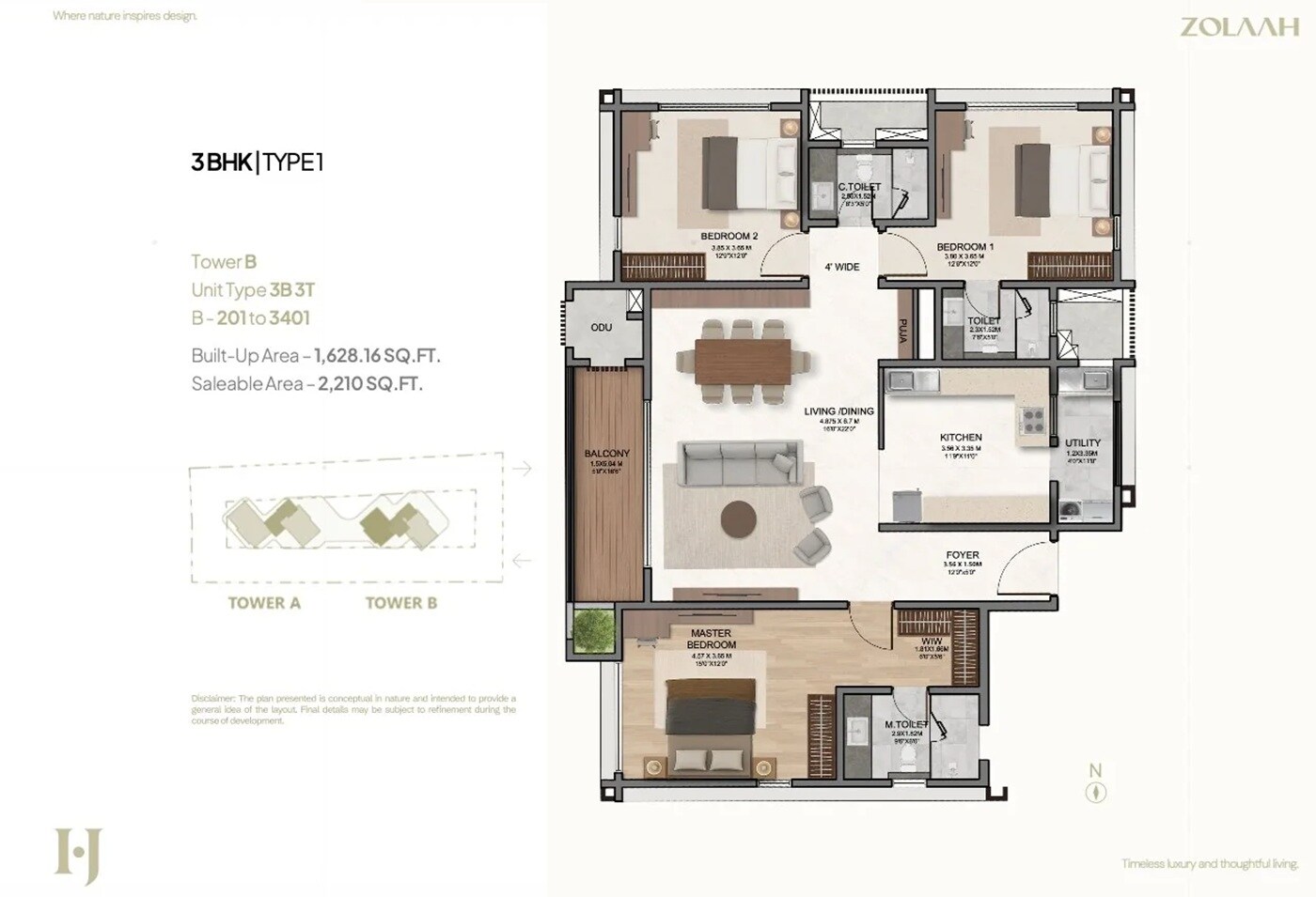 Floor plan of 3 BHK 2210 Sq. Ft. Apartment in Houze of Jindal Zolaah, Bangalore