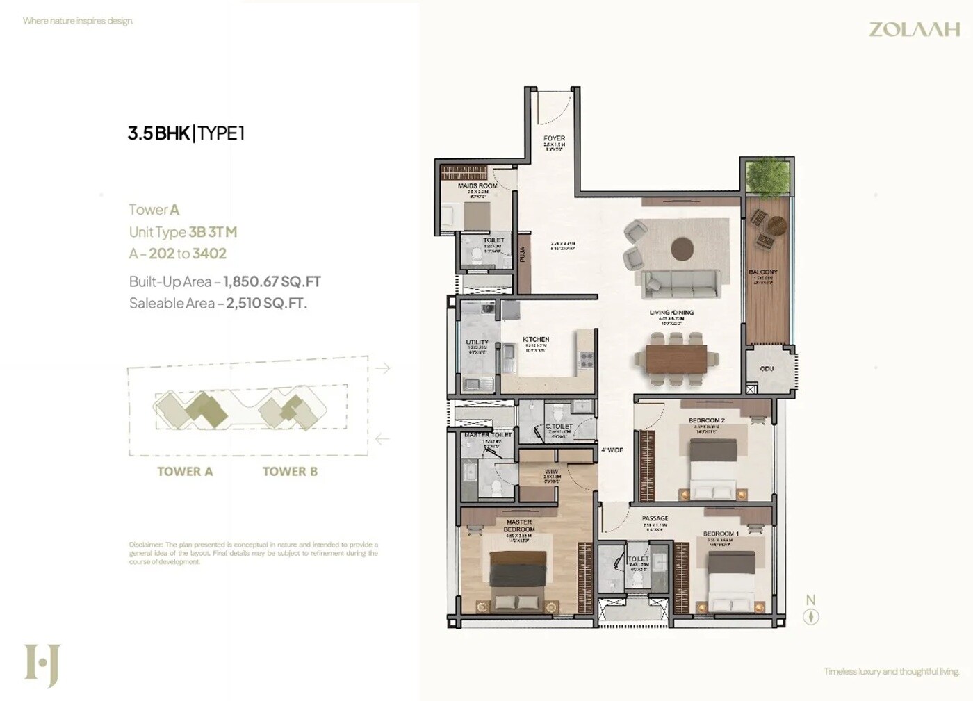 Floor plan of 3 BHK 2510 Sq. Ft. Apartment in Houze of Jindal Zolaah, Bangalore