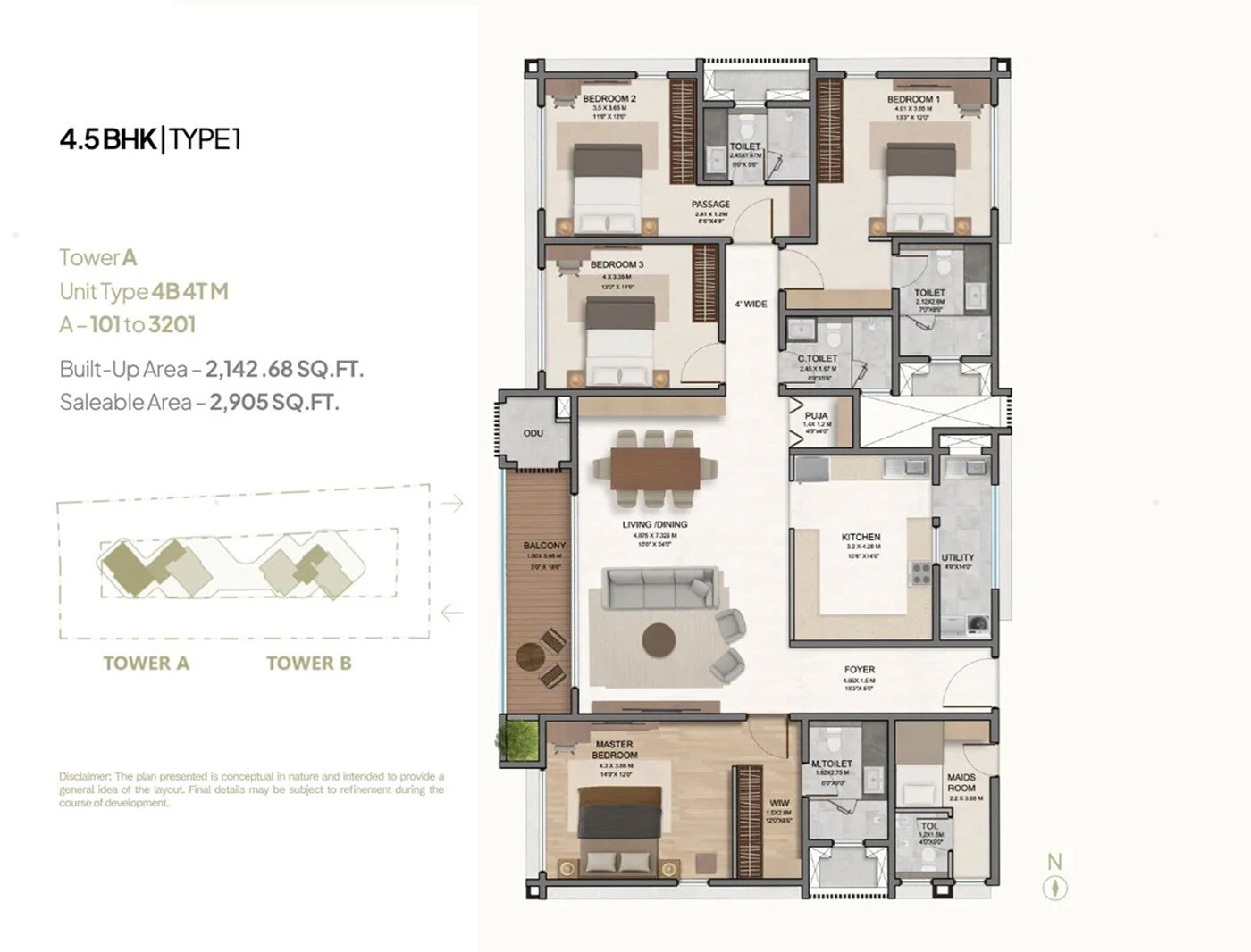 Floor plan of 4 BHK 2905 Sq. Ft. Apartment in Houze of Jindal Zolaah, Bangalore