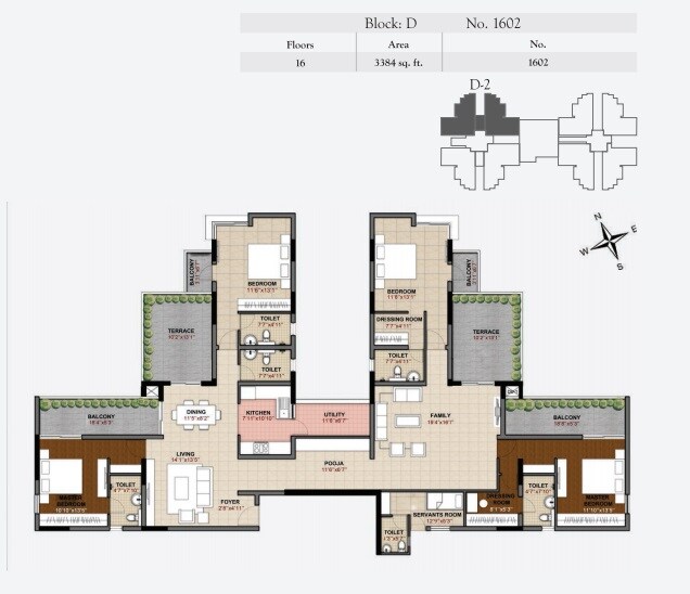 Floor plan of 4 BHK 3384 Sq. Ft. Apartment in Hoyasala Ace Phase 2, Bangalore