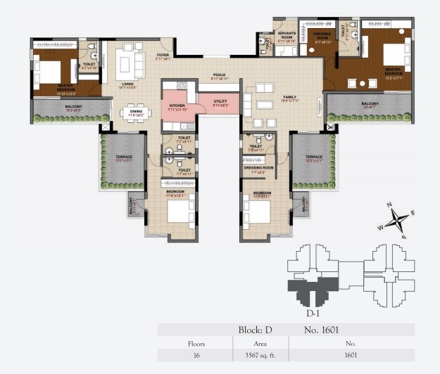 Floor plan of 4 BHK 3567 Sq. Ft. Apartment in Hoyasala Ace Phase 2, Bangalore