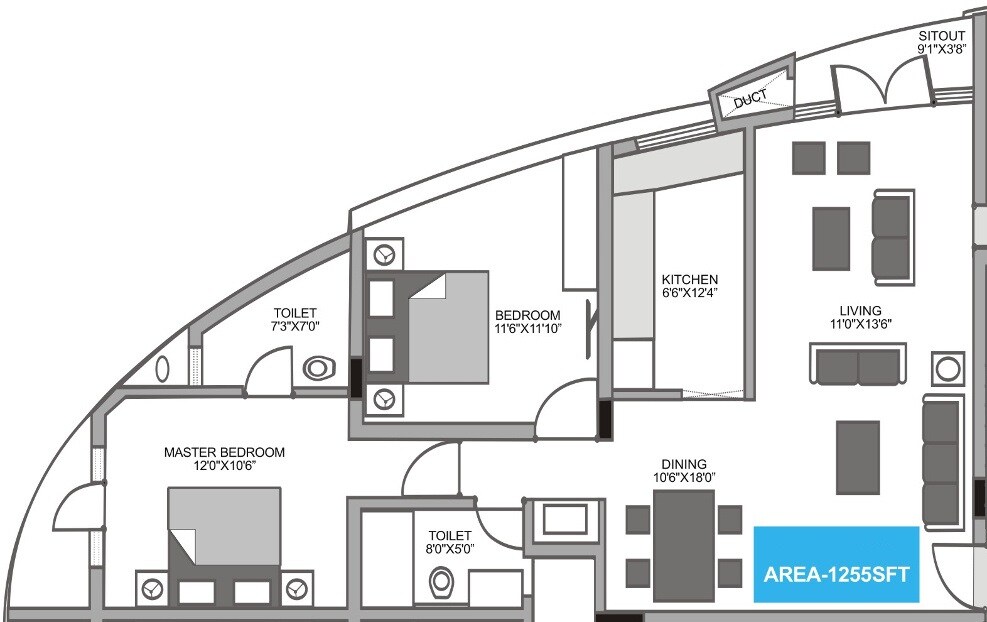 Floor plan of 2 BHK Apartment - 903 sq. ft. in Hoyasala Corpas, Bangalore