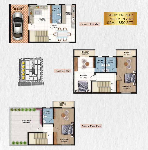 Floor plan of 3 BHK 1850 Sq. Ft. Villa in Hoysala Green View, Bangalore