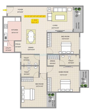  3 BHK Apartment at Hoysala Habitat, Yelahanka – for Sale