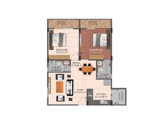 Floor plan of 2 BHK 1099 Sq. Ft. Apartment in Hoysala Hallmark Lalith, Bangalore