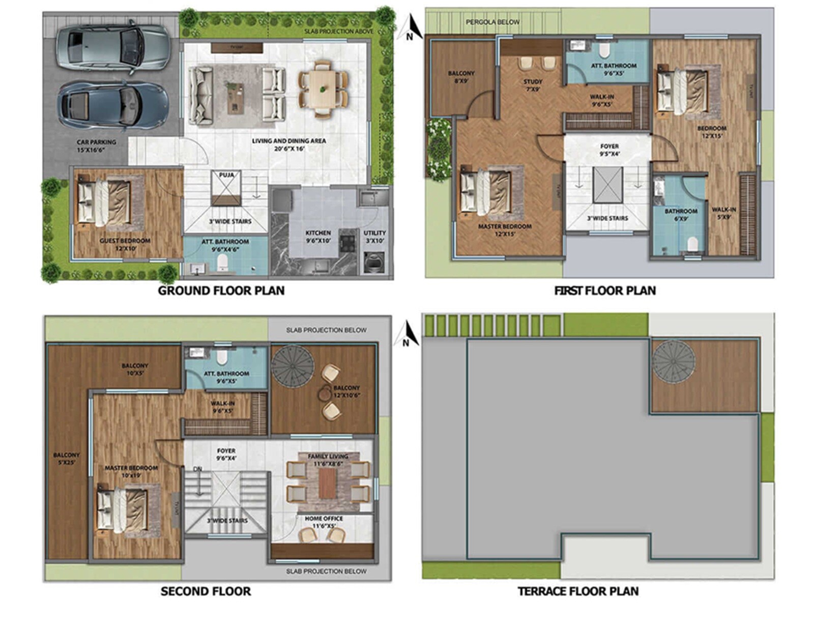 Floor plan of 4 BHK 2933 Sq. Ft. Villa in HPR Shades Of Green, Bangalore