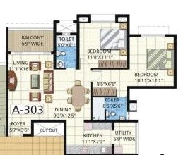 Floor plan of 2 BHK 1202 Sq. Ft. Apartment in HRC Ibbani, Bangalore