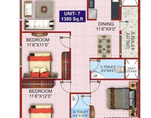 hsv padmalaya residency apartment 3bhk 1380sqft31