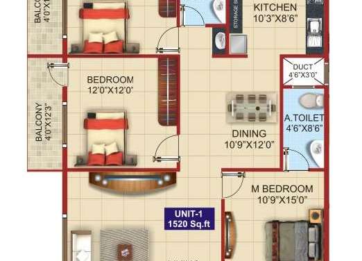 hsv padmalaya residency apartment 3bhk 1520sqft31