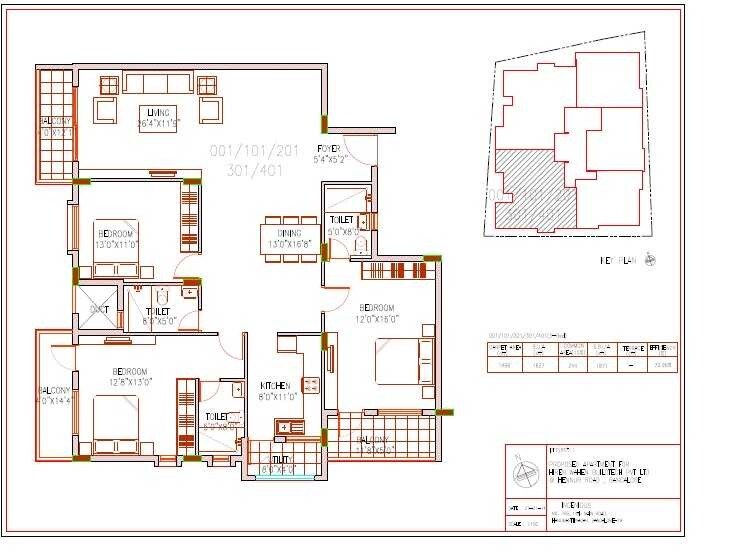 Floor plan of 3 BHK 1871 Sq. Ft. Apartment in HW Archstone, Bangalore