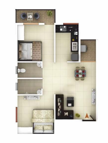 Floor plan of 2 BHK 711 Sq. Ft. Apartment in Icon Happy Living, Bangalore