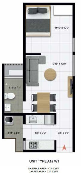 Floor plan of 1 BHK 327 Sq. Ft. Apartment in Icon Homz Iconest 3, Bangalore