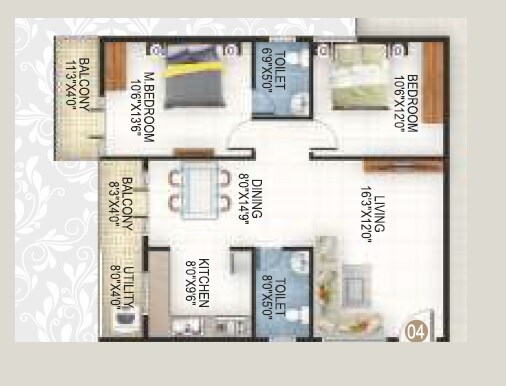 Floor plan of 2 BHK 1065 Sq. Ft. Apartment in Icon SN Luxuria, Bangalore