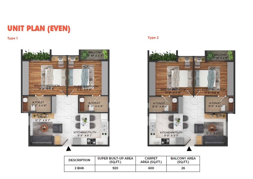 Floor plan of 2 BHK 920 Sq. Ft. Apartment in Iconest 7, Bangalore