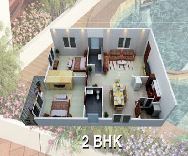 Floor plan of 2 BHK 1180 Sq. Ft. Apartment in Ikya Raaya Homes, Bangalore