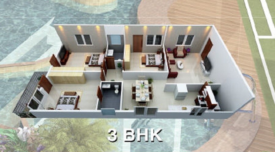 Floor plan of 3 BHK 1495 Sq. Ft. Apartment in Ikya Raaya Homes, Bangalore