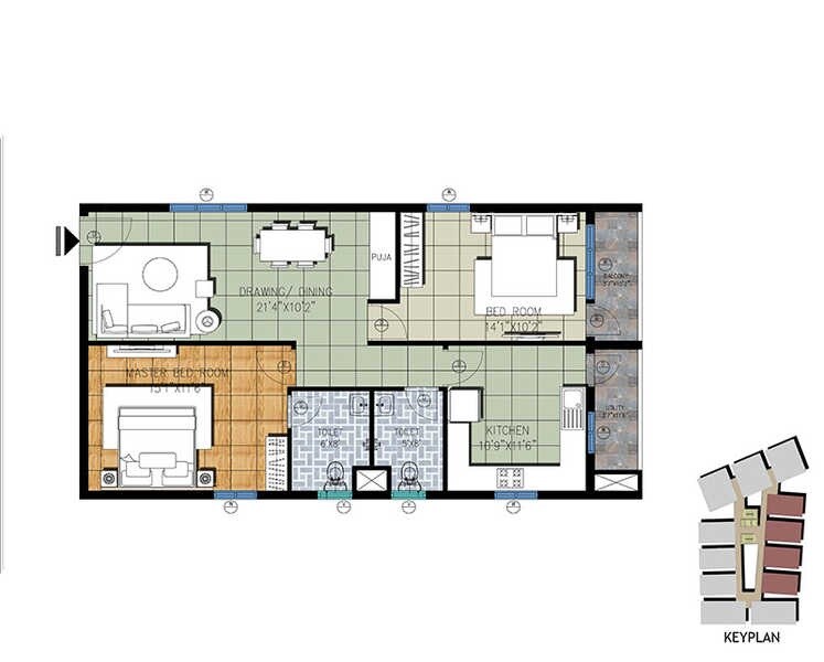 Floor plan of 2 BHK 1150 Sq. Ft. Apartment in Incor Opulence, Bangalore