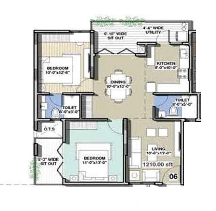 Floor plan of 2 BHK 1210 Sq. Ft. Apartment in Indes Willow Park, Bangalore