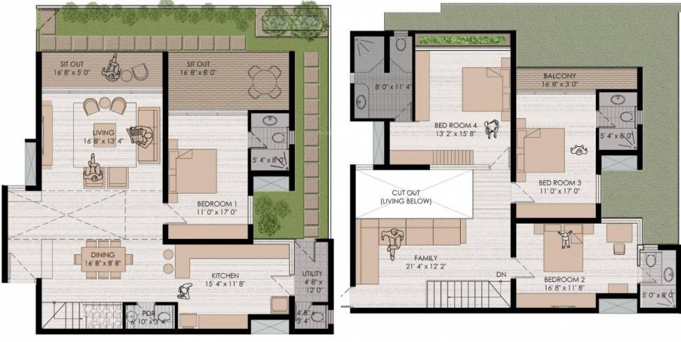 Floor plan of 4 BHK 2813 Sq. Ft. Villa in Inner Spaces Meadow In The Sun, Bangalore