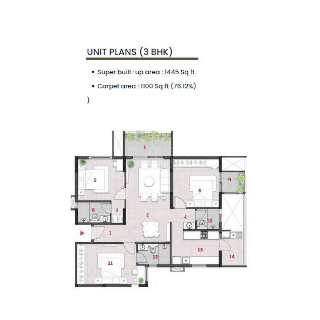 3 BHK 1445 Sq. Ft. Apartment