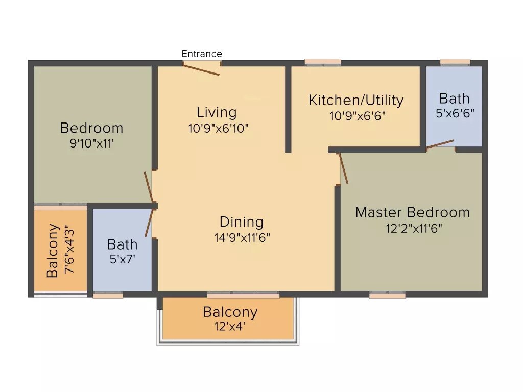 Floor plan of 2 BHK 1017 Sq. Ft. Apartment in Inner Urban Eco Space, Bangalore
