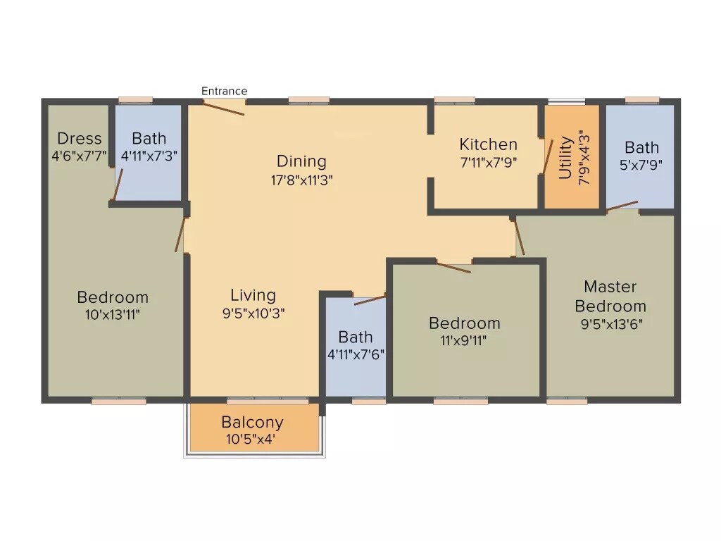 Floor plan of 3 BHK 1399 Sq. Ft. Apartment in Inner Urban Eco Space, Bangalore