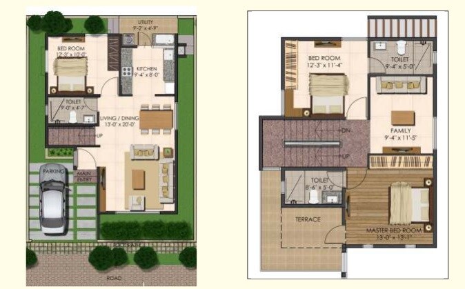 Floor plan of 3 BHK 1844 Sq. Ft. Villa in Inner Urban Greens, Bangalore