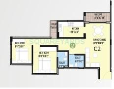 Floor plan of 2 BHK 990 Sq. Ft. Apartment in Innovative Aqua Front, Bangalore