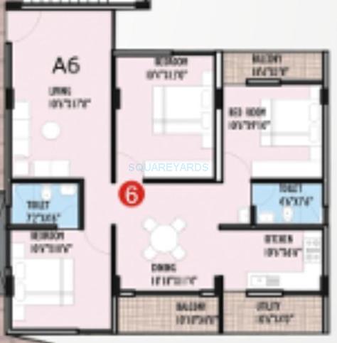 Floor plan of 3 BHK 1300 Sq. Ft. Apartment in Innovative Aqua Front, Bangalore