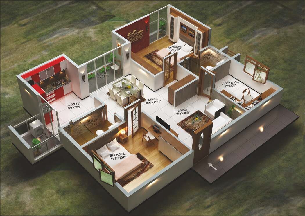 Floor plan of 2 BHK 1300 Sq. Ft. Apartment in Innovative Oak Garden, Bangalore