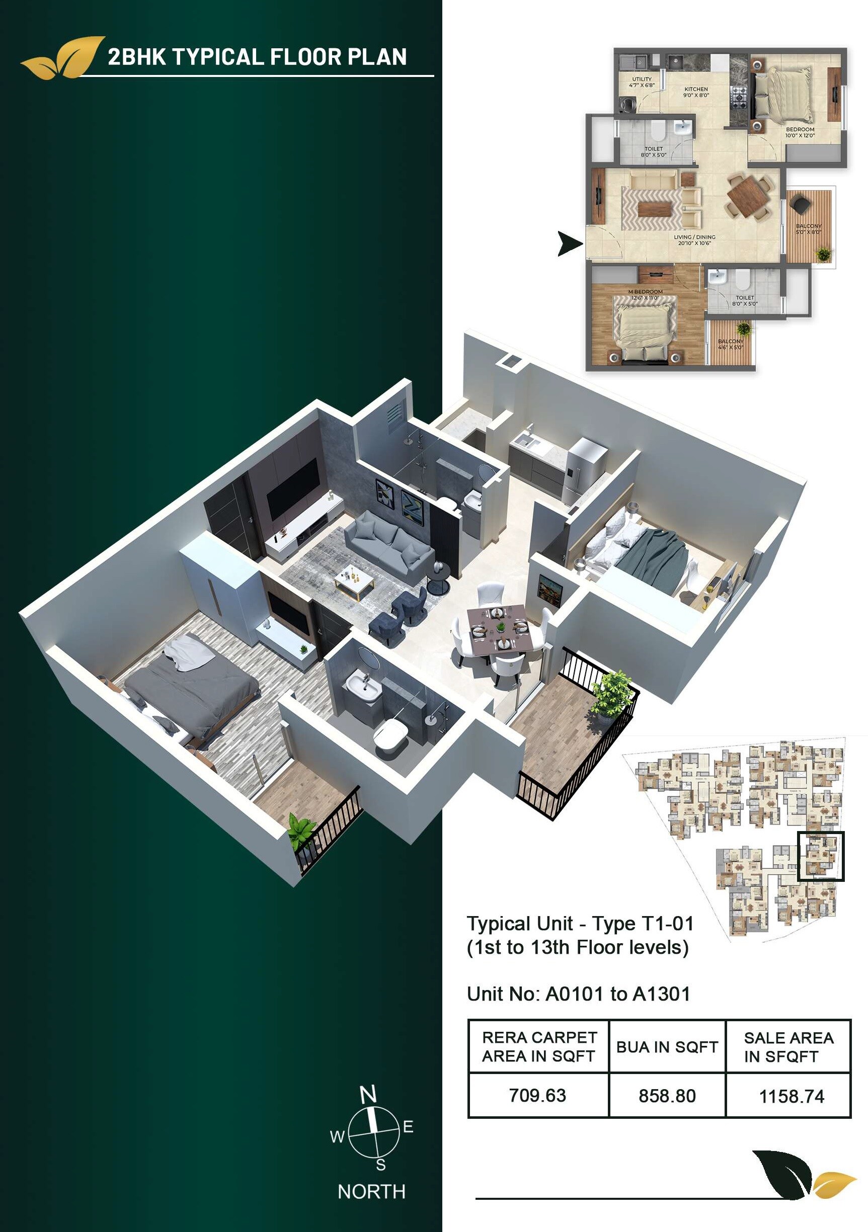 Floor plan of 2 BHK 1159 Sq. Ft. Apartment in Inspira Tropical Garden, Bangalore