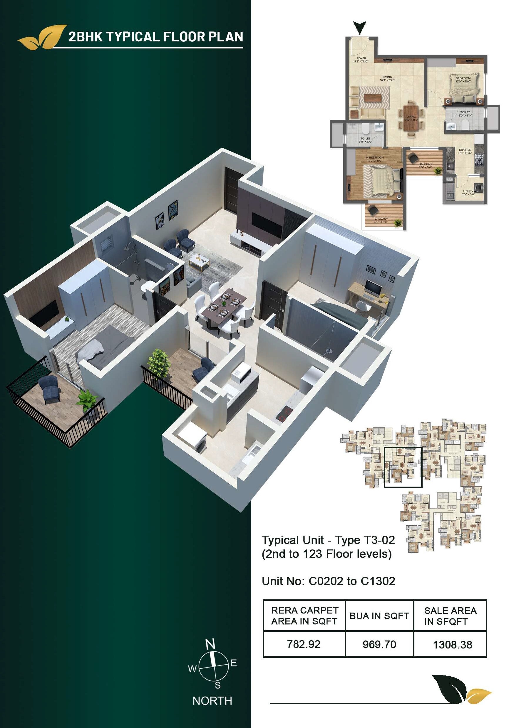 Floor plan of 2 BHK 1308 Sq. Ft. Apartment in Inspira Tropical Garden, Bangalore