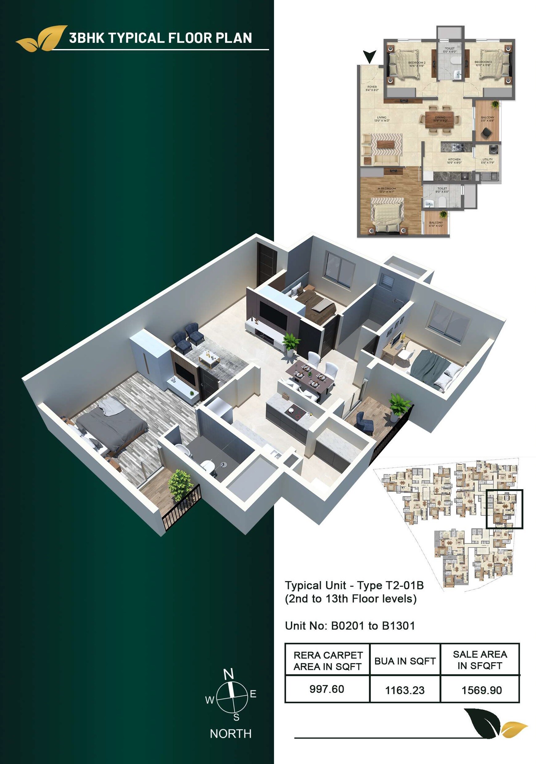 Floor plan of 3 BHK 1570 Sq. Ft. Apartment in Inspira Tropical Garden, Bangalore