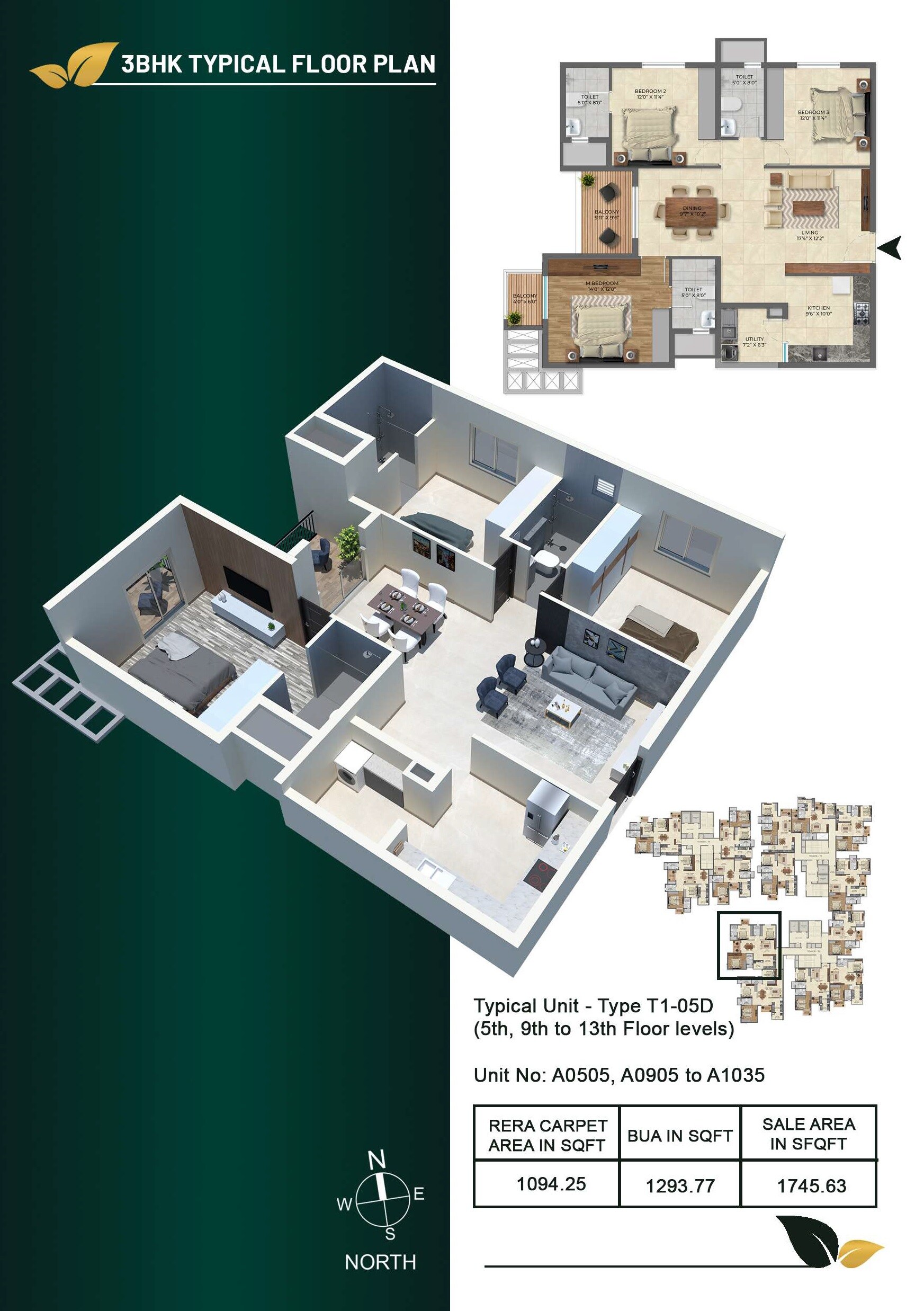 Floor plan of 3 BHK 1746 Sq. Ft. Apartment in Inspira Tropical Garden, Bangalore