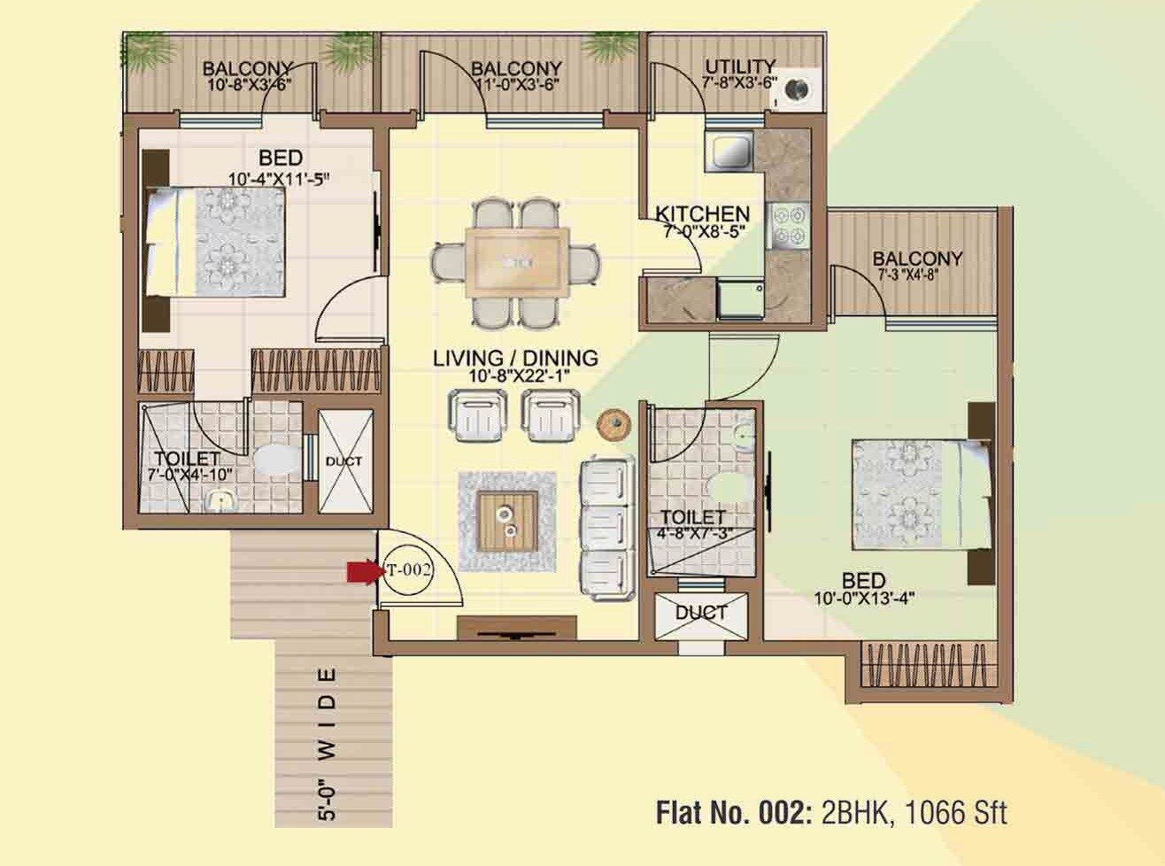 Floor plan of 2 BHK 1066 Sq. Ft. Apartment in Intact Avenue, Bangalore
