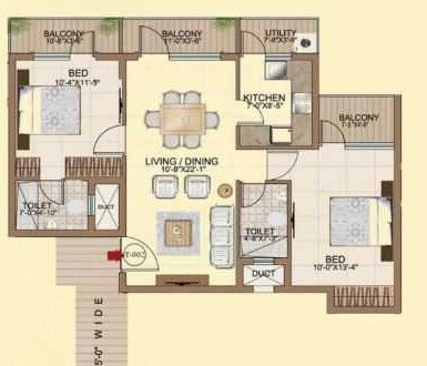 Floor plan of 2 BHK 1297 Sq. Ft. Apartment in Intact Avenue, Bangalore