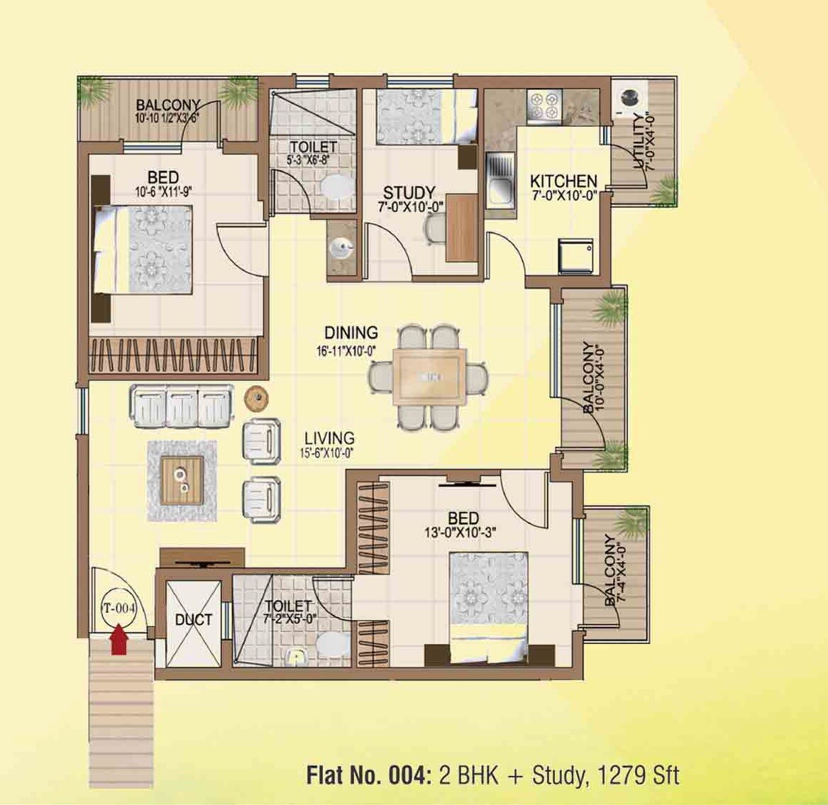 Floor plan of 2 BHK 1279 Sq. Ft. Apartment in Intact Avenue, Bangalore
