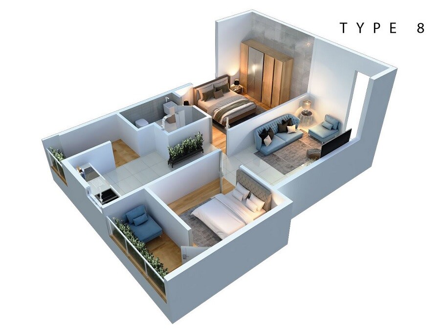 Floor plan of 2 BHK 1140 Sq. Ft. Apartment in Isha Hilife, Bangalore