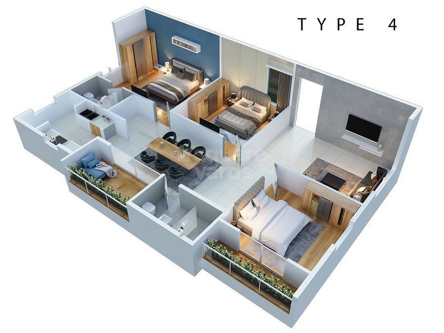 Floor plan of 3 BHK 1421 Sq. Ft. Apartment in Isha Hilife, Bangalore