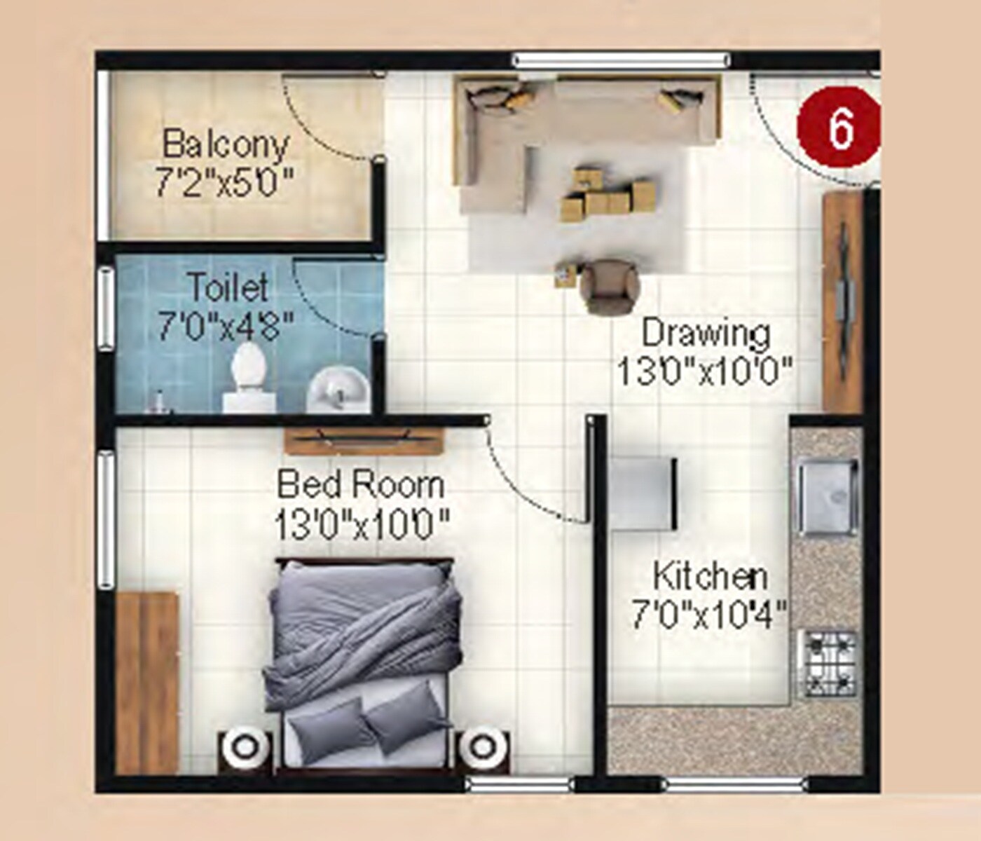 Floor plan of 1 BHK 605 Sq. Ft. Apartment in Ishtika Anahata, Bangalore