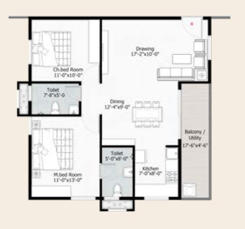 2 BHK 1412 Sq. Ft. Apartment